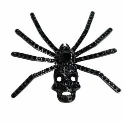 Kreepsville Dia Spider Skull Brooch Black