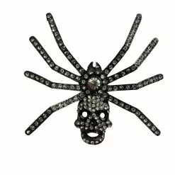 Kreepsville Dia Spider Skull Brooch Clear