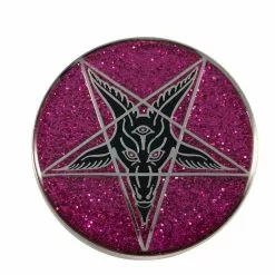 Kreepsville 666 Accessories Glitter Goat Baphomet Enamel Pin Badge Pink
