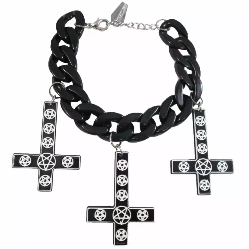 Kreepsville Inverted Cross Pentagram Bracelet Black 3 Kreepsville Inverted Cross Pentagram Bracelet Black