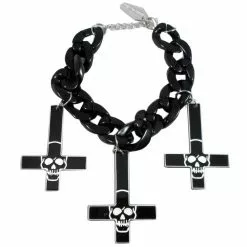 Kreepsville Inverted Cross Skull Bracelet Black Jewelry