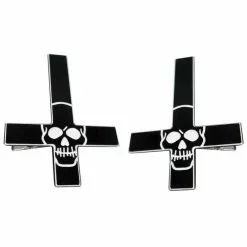Kreepsville Accessories Inverted Cross Skull Hairslides Black