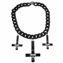 Kreepsville Jewelry Inverted Cross Skull Necklace Black