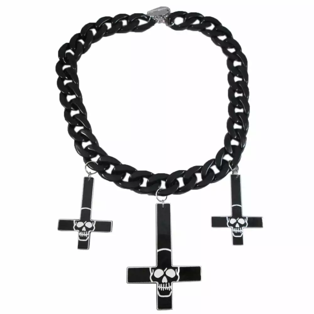 Kreepsville Jewelry Inverted Cross Skull Necklace Black 3 Kreepsville Jewelry Inverted Cross Skull Necklace Black