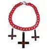 Kreepsville Inverted Cross Skull Necklace Red