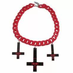 Kreepsville Inverted Cross Skull Necklace Red