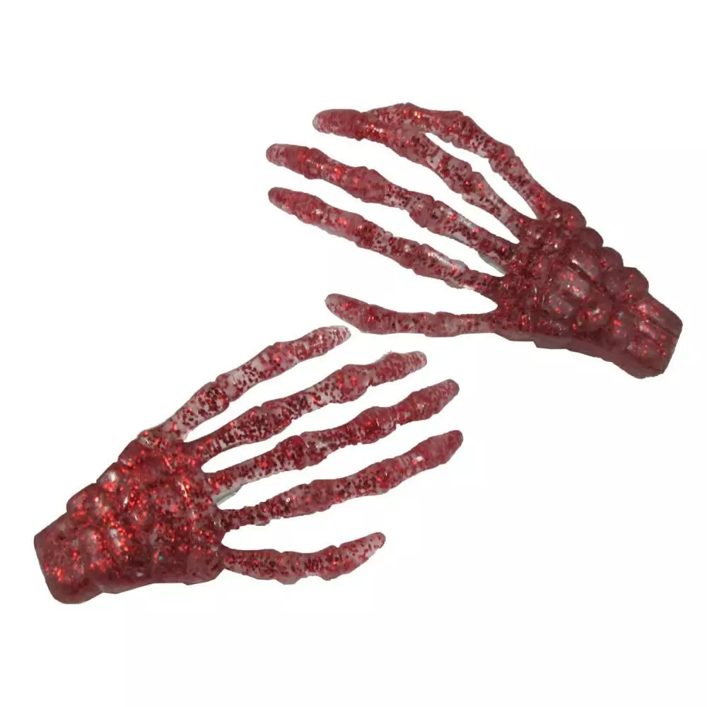 Kreepsville Skeleton Bone Hand Hairslides Red Glitter 3 Kreepsville Skeleton Bone Hand Hairslides Red Glitter