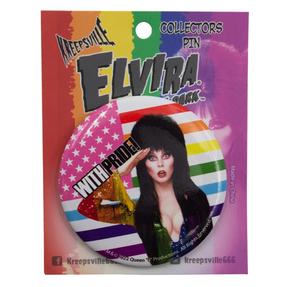 Elvira With Pride Large Round Button Badge 4 Elvira With Pride Large Round Button Badge