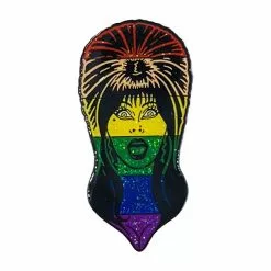 Elvira Rainbow Glitter Face Enamel Pin Accessories