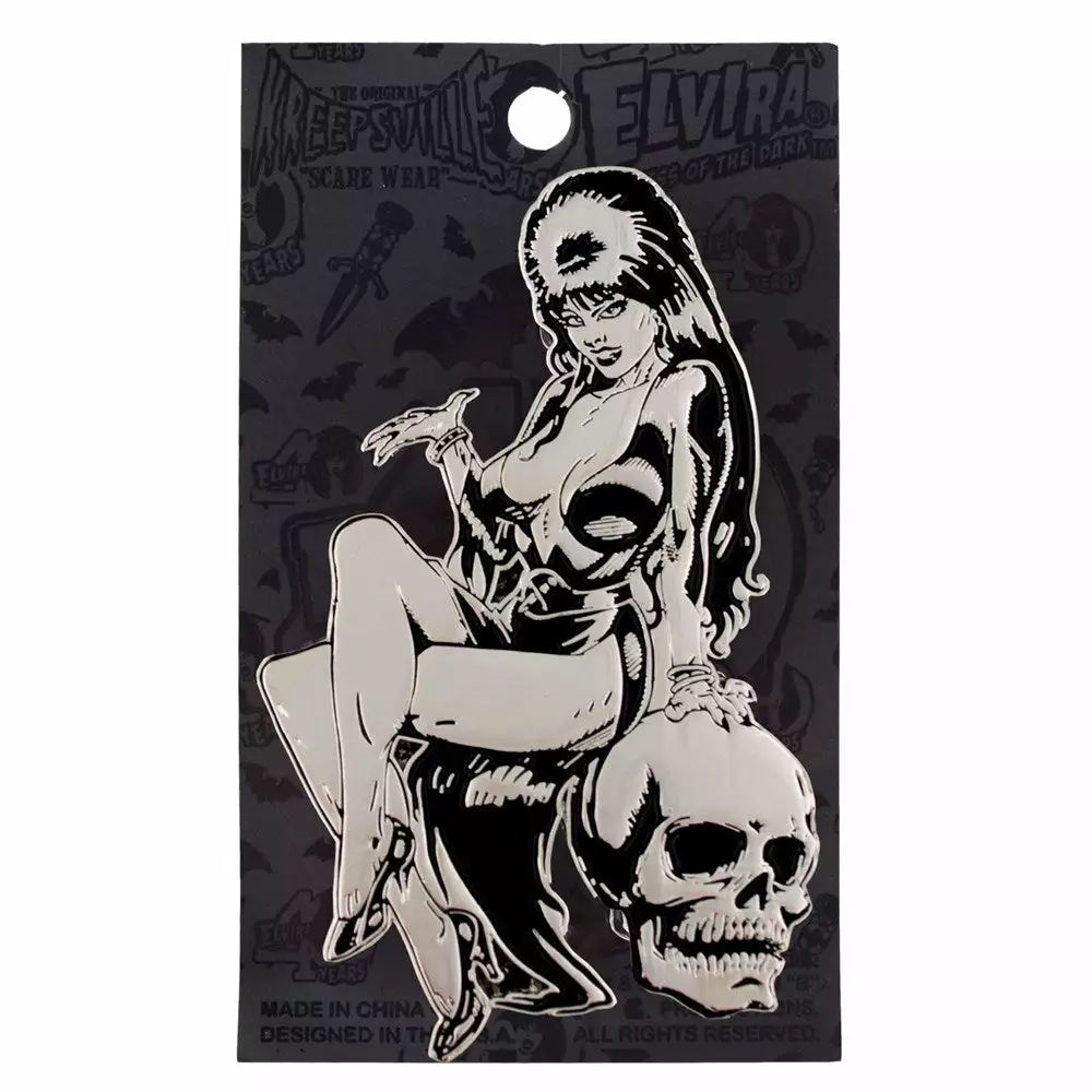 Elvira Silver Comic Skull Enamel Pin 4 Elvira Silver Comic Skull Enamel Pin