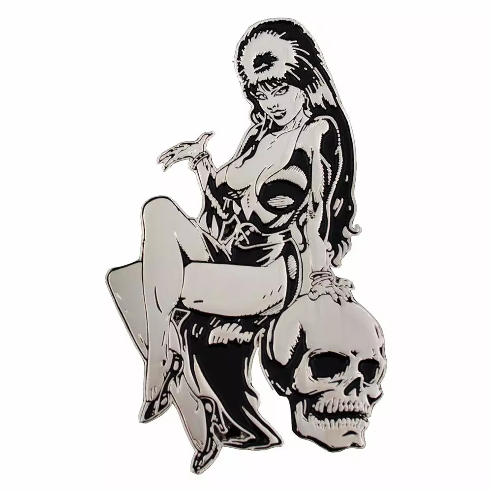 Elvira Silver Comic Skull Enamel Pin 3 Elvira Silver Comic Skull Enamel Pin