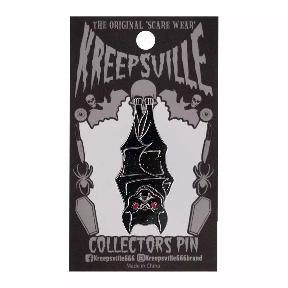 Kreepsville Hanging Bat Glitter Enamel Pin 4 Kreepsville Hanging Bat Glitter Enamel Pin