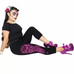 Kreepsville Dia De Los Muertos Pink Capri Leggings Women's