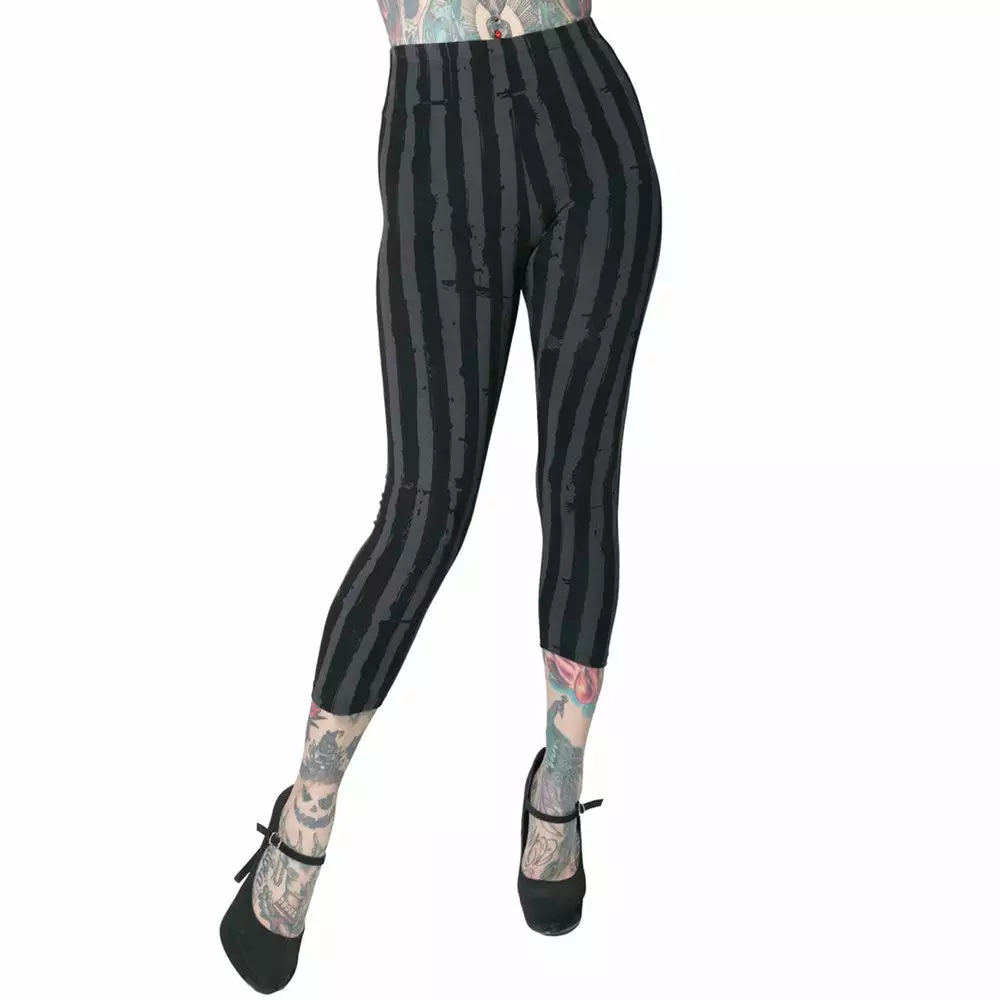 Kreepsville Stripe Grey Distressed Capri Leggings 4 Kreepsville Stripe Grey Distressed Capri Leggings