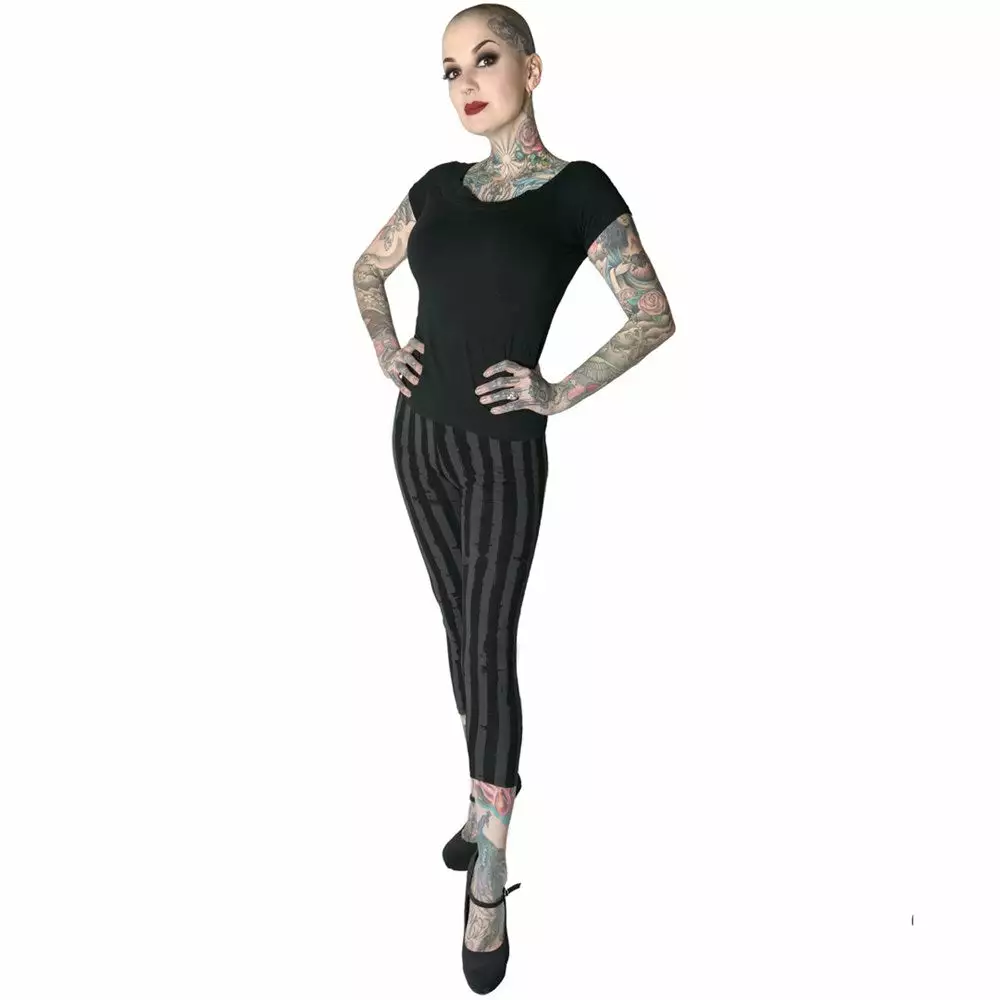 Kreepsville Stripe Grey Distressed Capri Leggings 5 Kreepsville Stripe Grey Distressed Capri Leggings