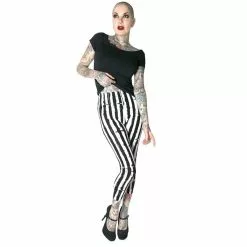 Kreepsville Stripe White Distressed Capri Leggings