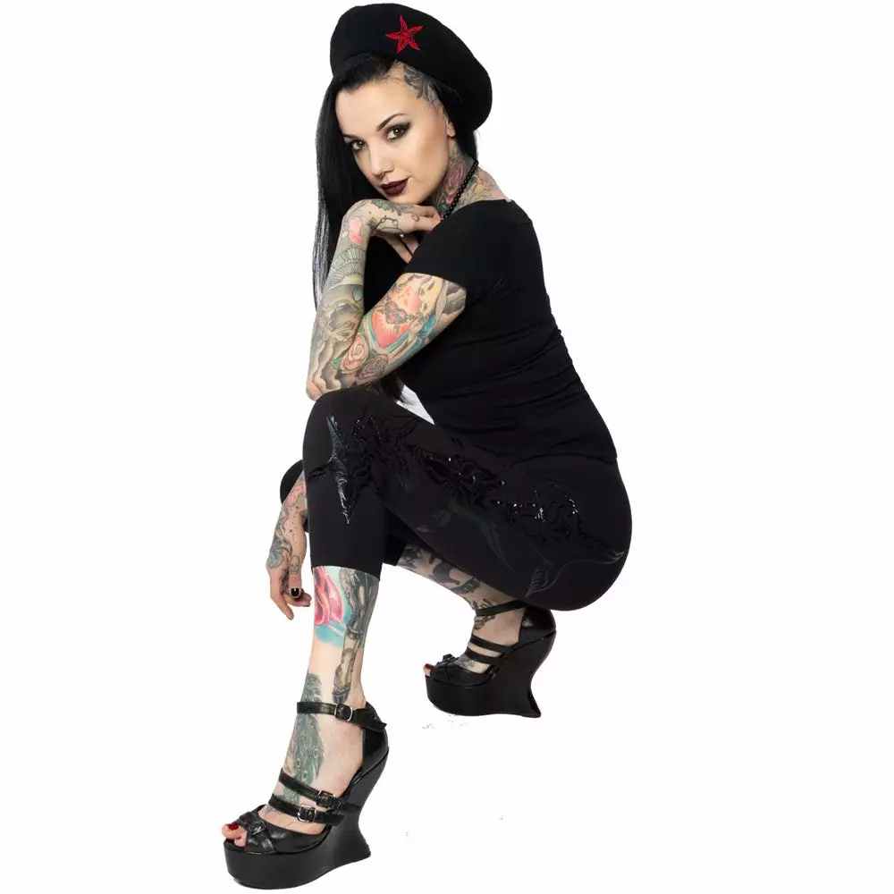 Kreepsville 666 Goathead Black Foil Capri Leggings Women's 4 Kreepsville 666 Goathead Black Foil Capri Leggings Women's