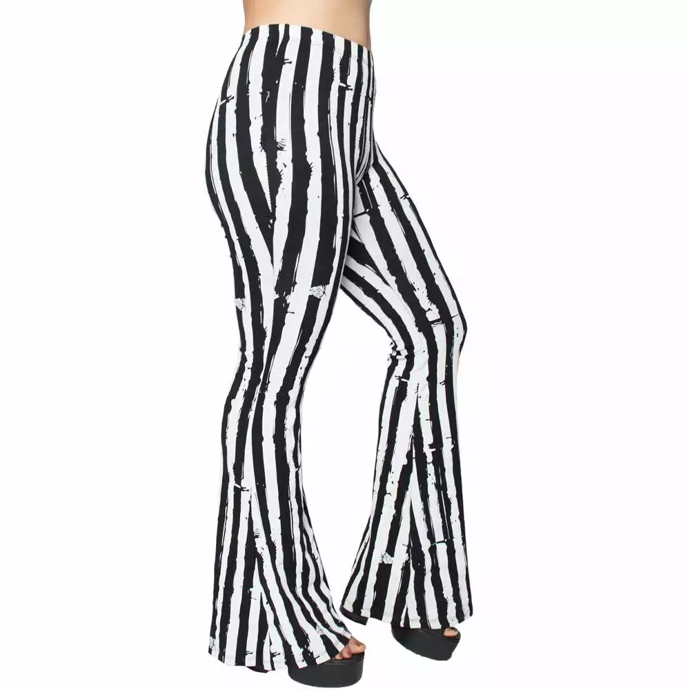 Kreepsville Women's Distressed Stripe White Flare Leggings 3 Kreepsville Women's Distressed Stripe White Flare Leggings