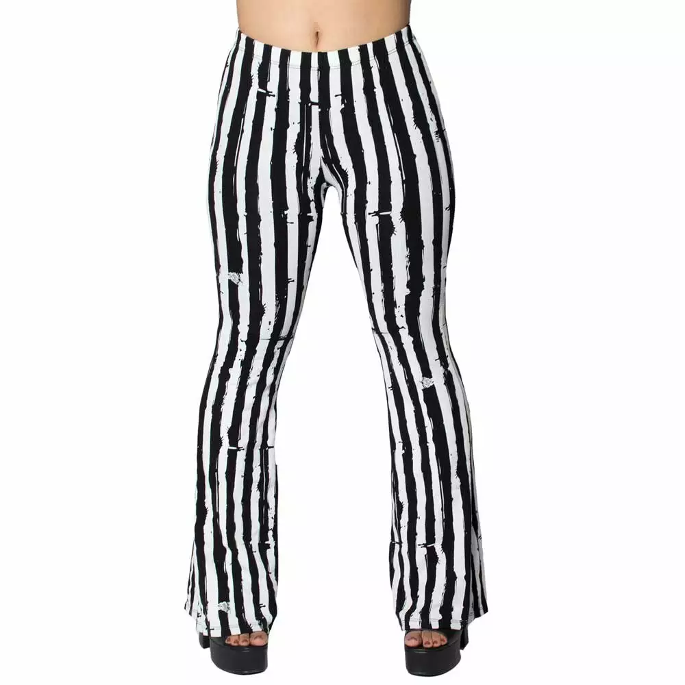 Kreepsville Women's Distressed Stripe White Flare Leggings 4 Kreepsville Women's Distressed Stripe White Flare Leggings