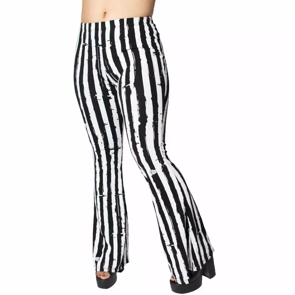 Kreepsville Women's Distressed Stripe White Flare Leggings 5 Kreepsville Women's Distressed Stripe White Flare Leggings