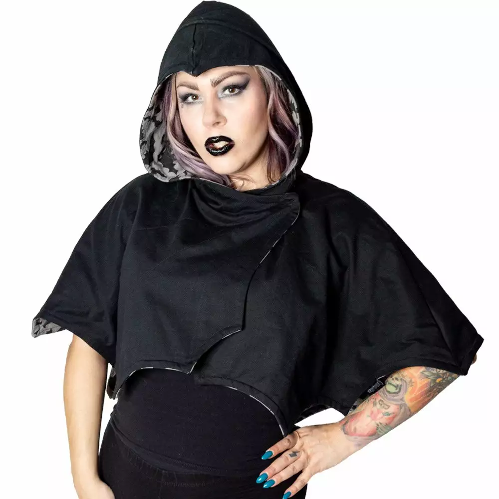 Kreepsville Women's Reversible Bat Wing Grey Bat Shoulder Cape 4 Kreepsville Women's Reversible Bat Wing Grey Bat Shoulder Cape