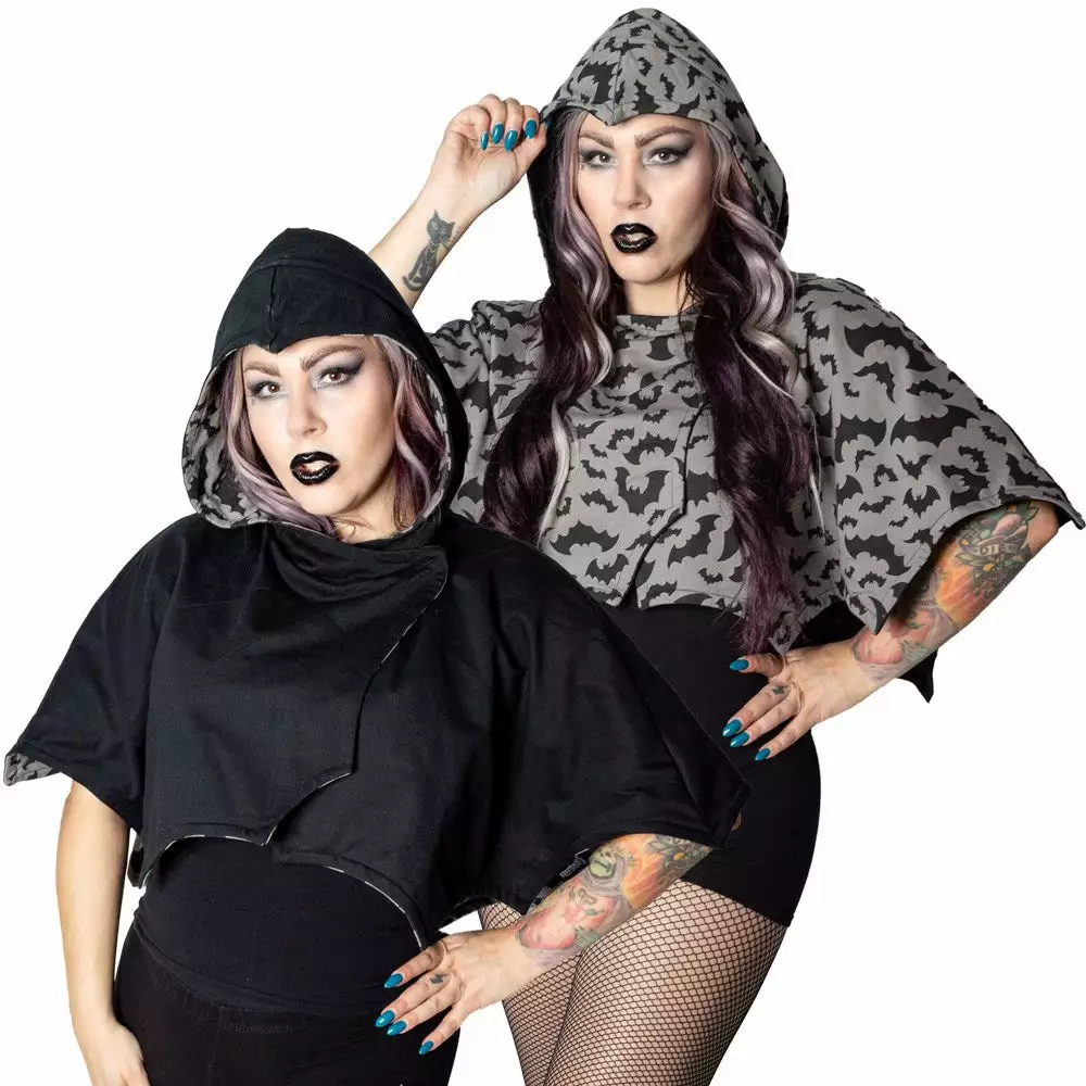 Kreepsville Women's Reversible Bat Wing Grey Bat Shoulder Cape 3 Kreepsville Women's Reversible Bat Wing Grey Bat Shoulder Cape