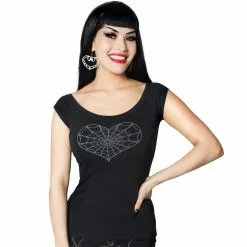 Kreepsville Spiderweb Heart Shoulder Top Grey