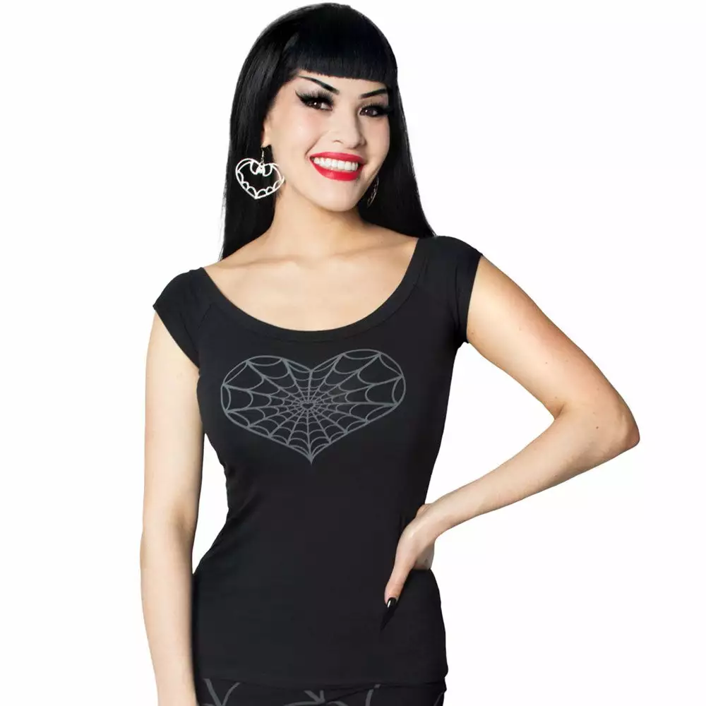 Kreepsville Spiderweb Heart Shoulder Top Grey 3 Kreepsville Spiderweb Heart Shoulder Top Grey