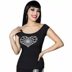 Kreepsville Spiderweb Heart Shoulder Top White