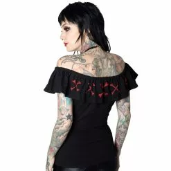 Kreepsville Women's Ruffle Top Crossbones Red 7 Kreepsville Women's Ruffle Top Crossbones Red