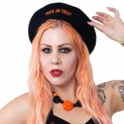 Kreepsville Accessories Trick Or Treat Pumpkin Black Beret