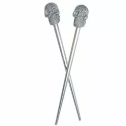 Kreepsville Accessories Skull Collection Silver Glitter Hair Sticks