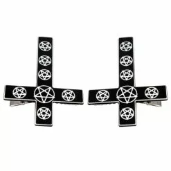 Kreepsville Shop The Look Inverted Cross Pentagram Hairslides Black