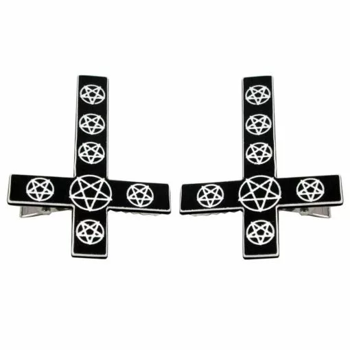 Kreepsville Shop The Look Inverted Cross Pentagram Hairslides Black