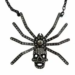 Kreepsville Dia Spider Skull Necklace Clear