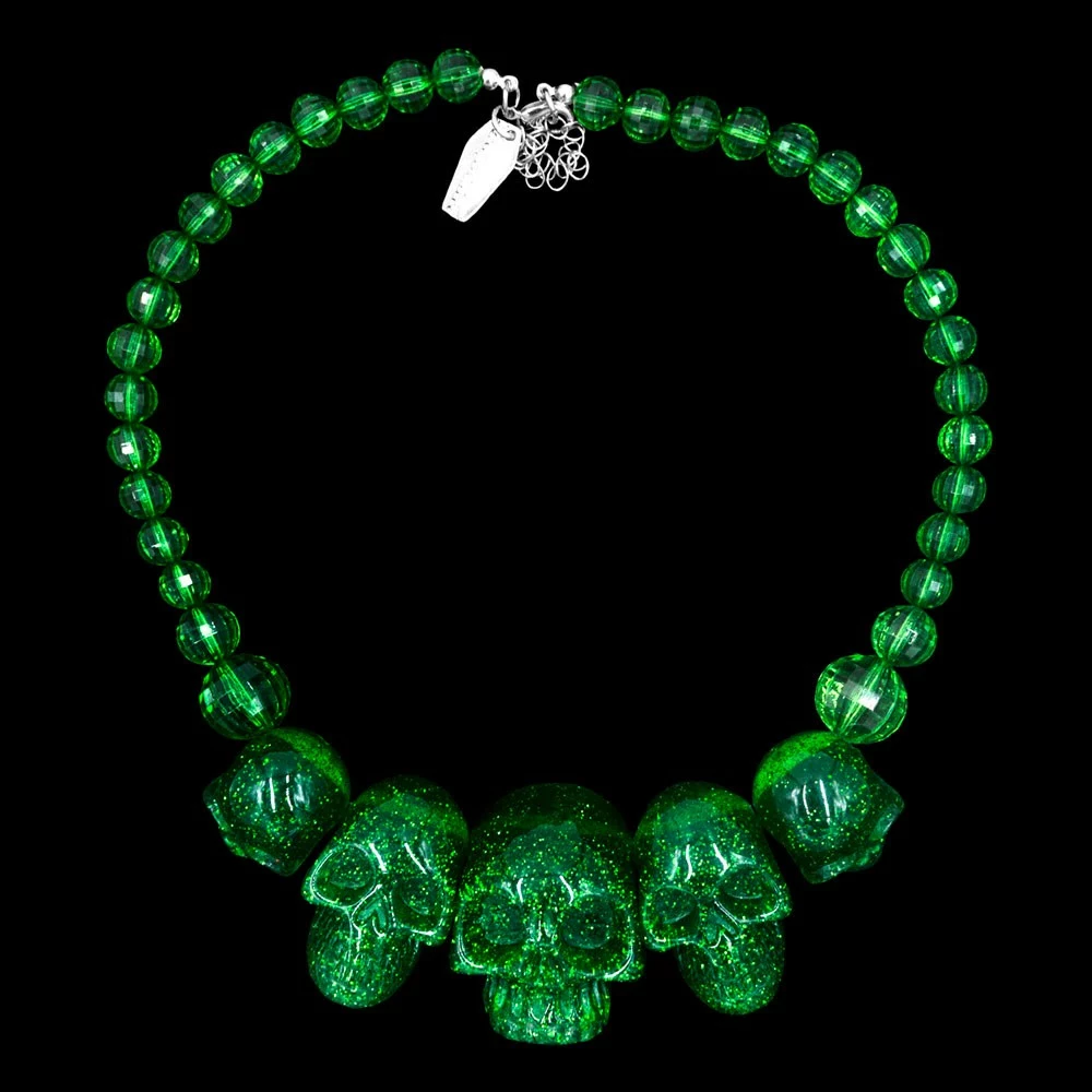 Kreepsville Jewelry Skull Collection Necklace Green Glitter 4 Kreepsville Jewelry Skull Collection Necklace Green Glitter