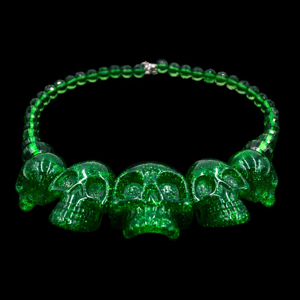 Kreepsville Jewelry Skull Collection Necklace Green Glitter 5 Kreepsville Jewelry Skull Collection Necklace Green Glitter