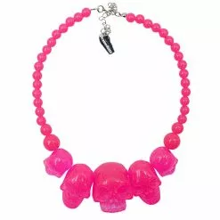 Kreepsville Skull Collection Necklace Pink Glitter