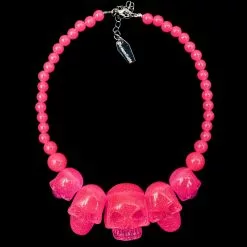 Kreepsville Skull Collection Necklace Pink Glitter