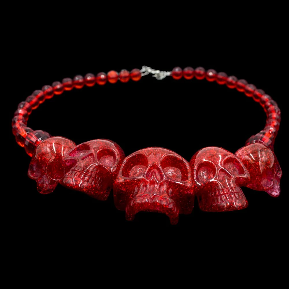 Kreepsville Jewelry Skull Collection Necklace Red Glitter 5 Kreepsville Jewelry Skull Collection Necklace Red Glitter