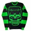 Kreepsville Franken Skull Green Striped Sweater