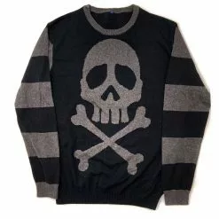 Kreepsville Harlock Skull Grey Striped Sweater