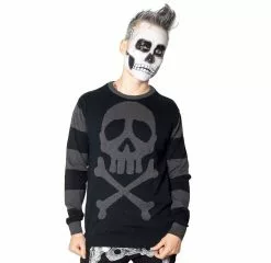 Kreepsville Harlock Skull Grey Striped Sweater