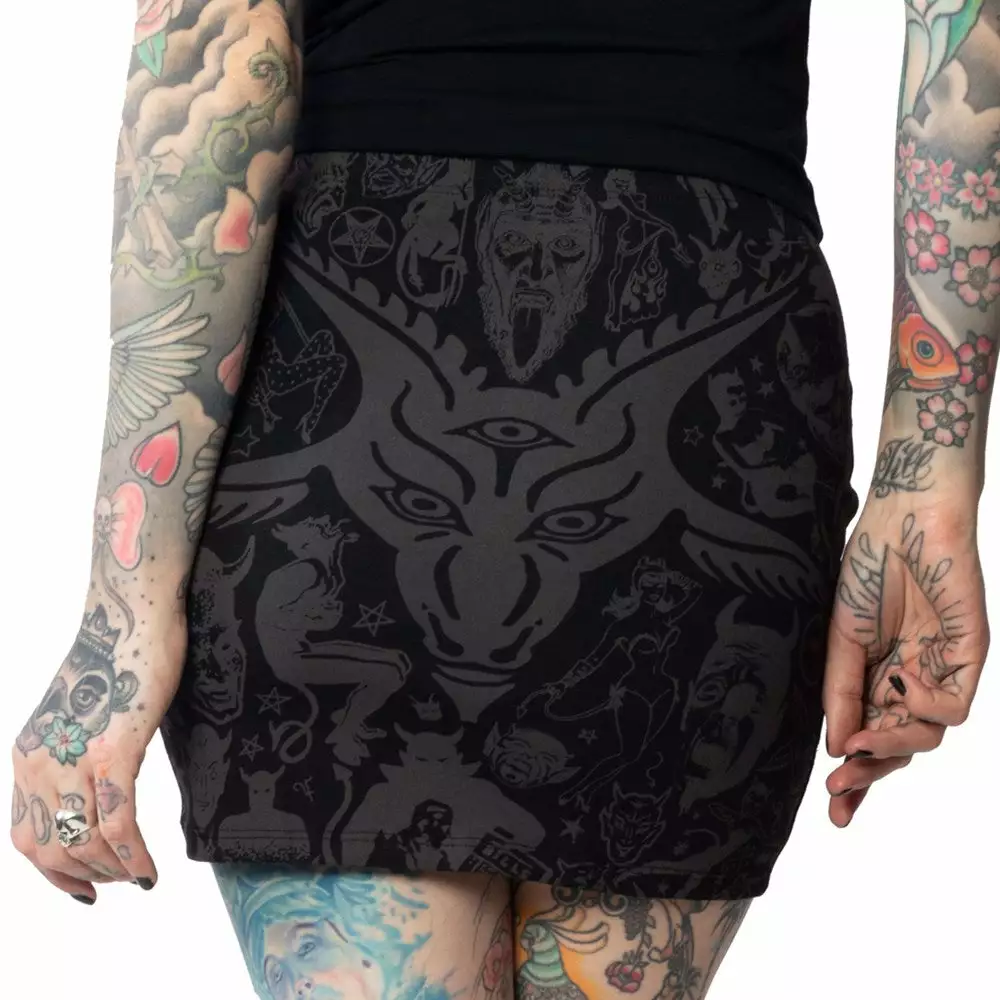 Kreepsville 666 Women's Goat Head Mini Skirt Grey 3 Kreepsville 666 Women's Goat Head Mini Skirt Grey